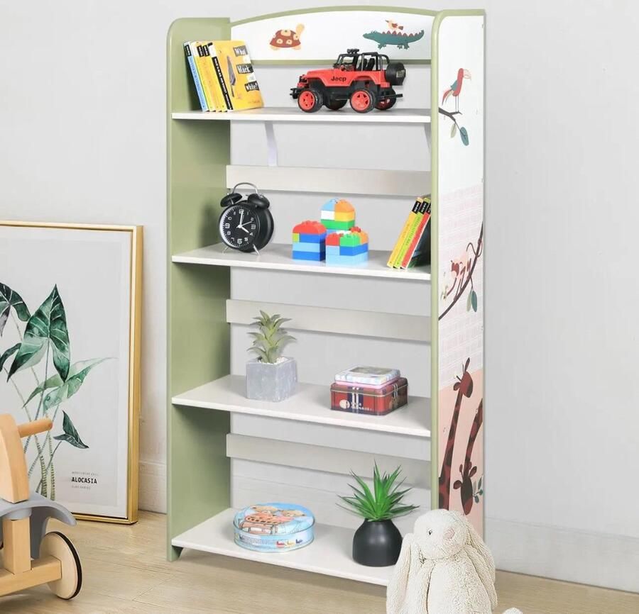 Boekenkast Kind Boekenrek – Speelgoedkast Boekenplanken – Boekenstandaard Opbergkast Kinderen Kinderkamer Speelgoed 62x24x120 Cm Hout