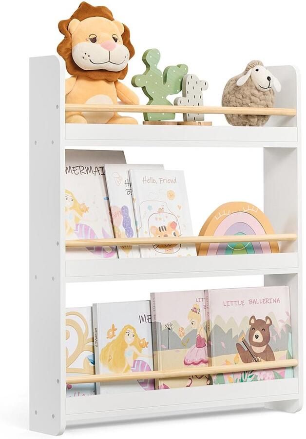 Boekenkast Kinderkamer 3 Niveaus Wit Naturel