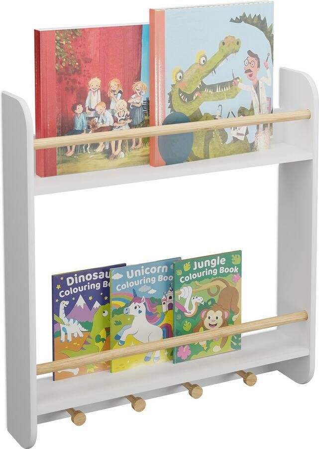 Relaxdays boekenkast kinderkamer 62 5 x 60 x 12 cm kinderkapstok wit-natuur