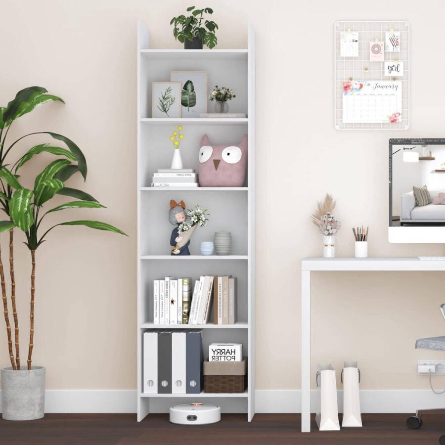 Boekenkast kinderrek staande plank kantoorrek met 6 vakken open voor woonkamer studeerkamer kinderkamer kantoor scheidingswand 50 x 24 x 170 cm wit
