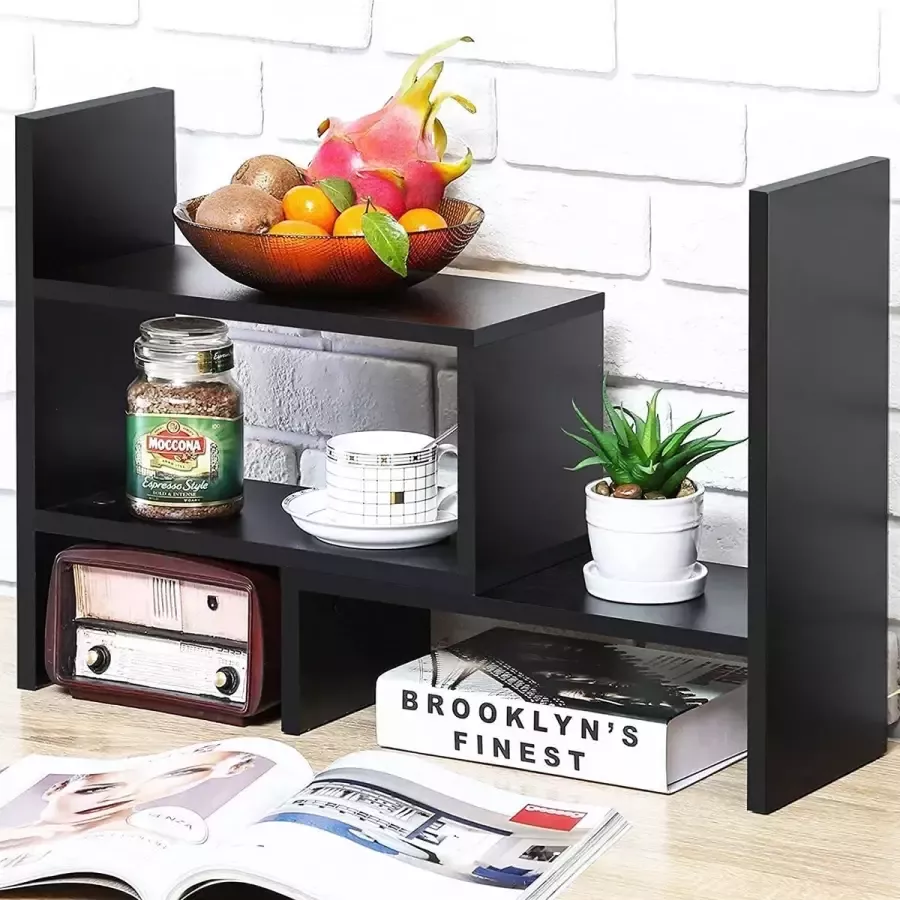 Boekenkast klein bureau-organizer boekenkast van hout verstelbaar boekenkast uittrekbaar staand rek voor kantoorbenodigdheden wooncultuur en keuken zwart