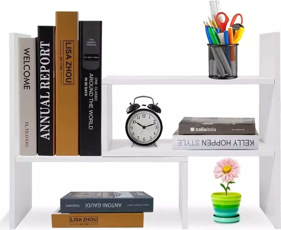 Boekenkast kleine bureau-organizer boekenkast hout verstelbare boekenkast uittrekbaar staand rek voor kantoorbenodigdheden wooncultuur en keuken