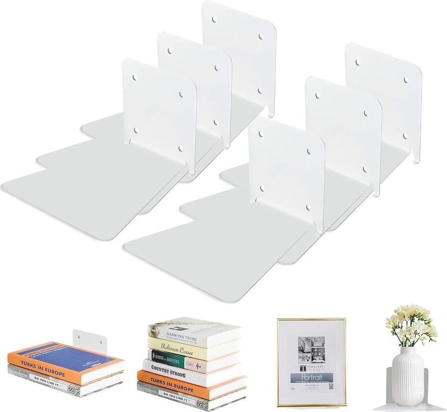 Boekenkast L-plank boekenplank voor aan de muur wandplanken wand voor slaapkamer zwevende boekenplank multifunctionele wandplanken voor thuis voor kantoor keuken wit 6