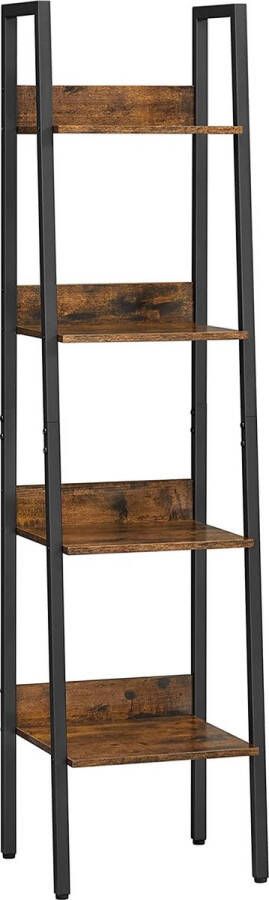 luxgoods ™ boekenkast ladderplank open met 4 niveaus metalen frame voor woonkamer slaapkamer keuken studeerkamer kantoor industrieel design vintage bruin-zwart LLS108B01