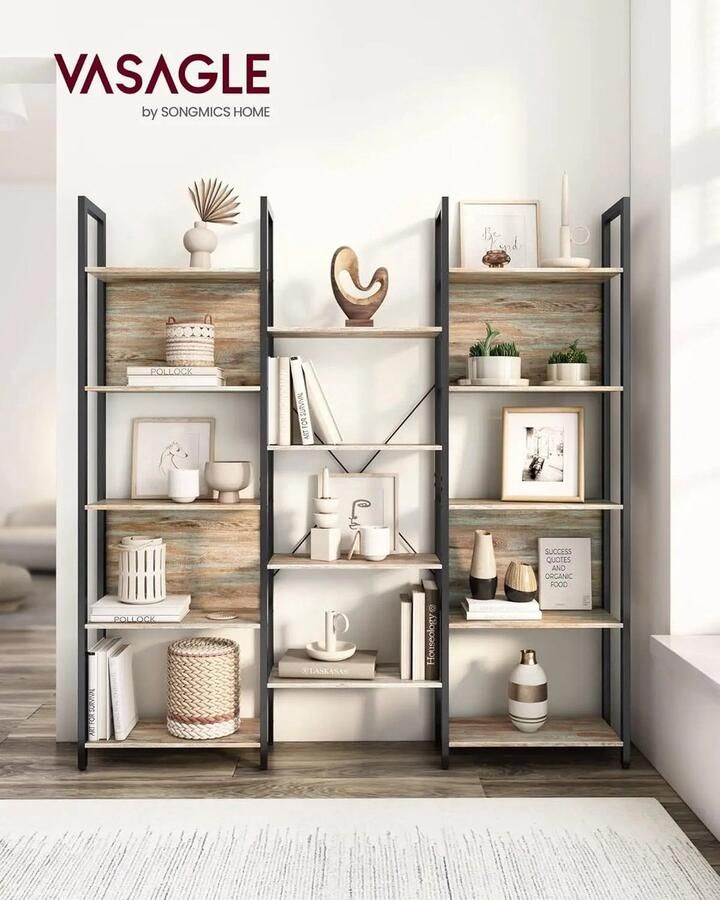 Boekenkast Ladderrek 14 Planken 24x158x166 cm Houtkleur met Zwarte Stalen Frame Ruimtebesparend Industriële Stijl Stevig Totale Draagkracht 140 kg