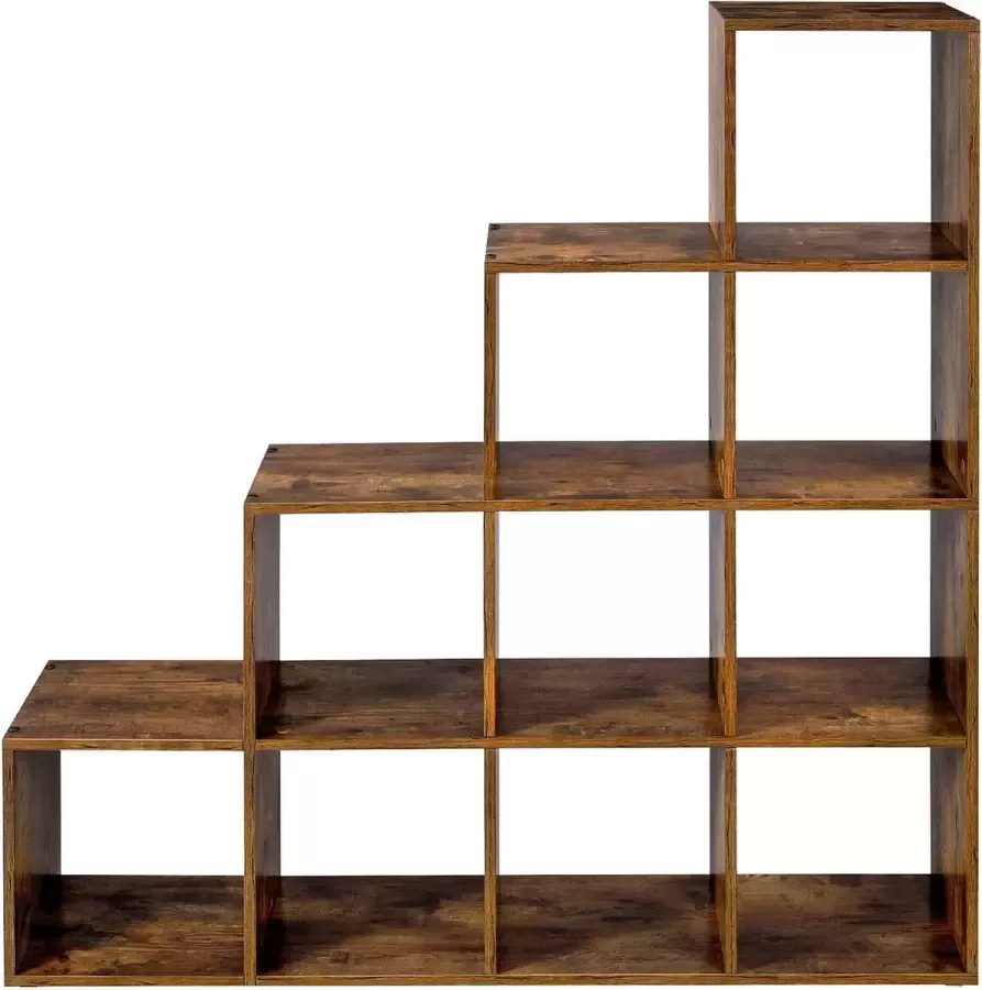 Boekenkast met 10 kubussen kubusplank kantoorplank staande plank ladderplank traplegplank als kamerscherm vrijstaand voor kantoor woonkamer slaapkamer vintage bruin LBC10BX