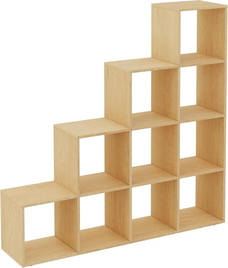 Boekenkast met 10 open vakken voor woonkamer slaapkamer en kantoor Beige eiken