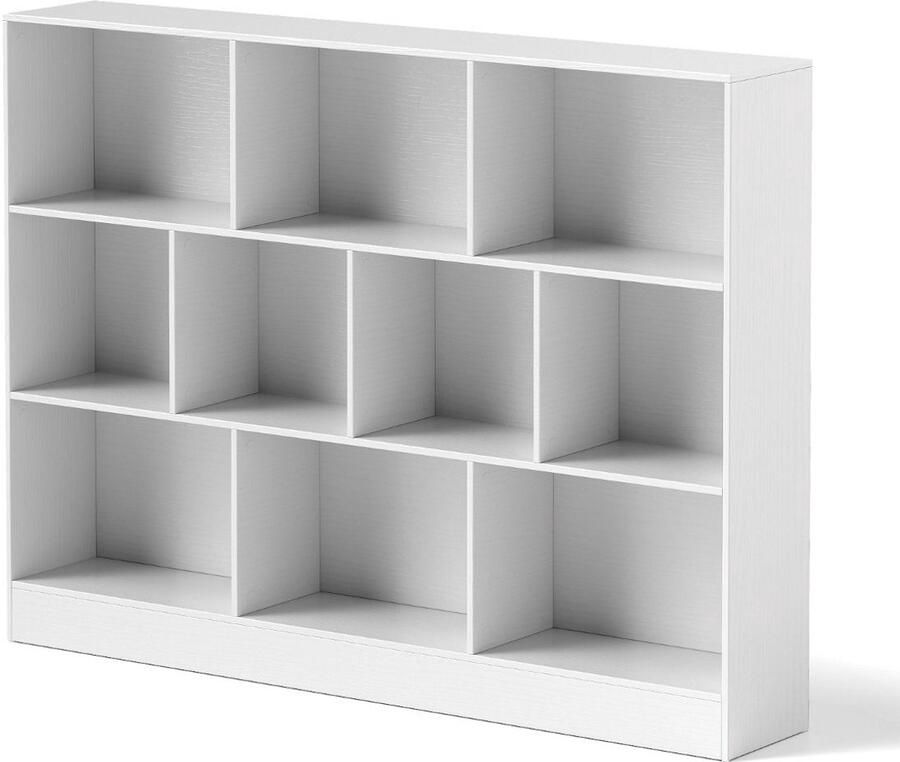 Boekenkast met 10 Vakken – 3 Lagen Vrijstaande Opbergkast met Anti-Tipkits Houten Displayplank 140 cm wit