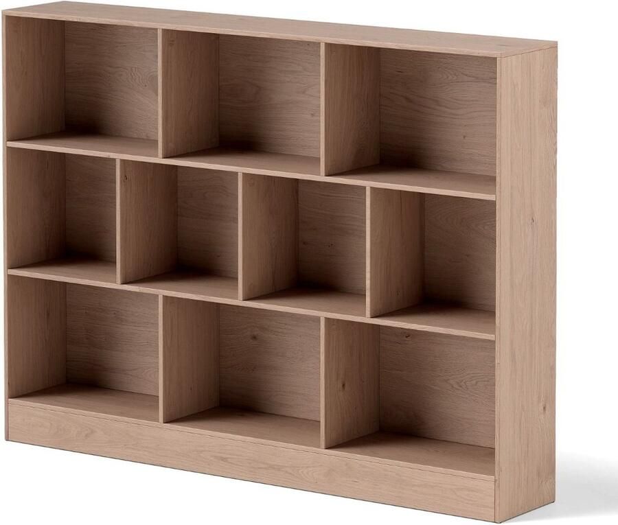 Boekenkast met 10 Vakken – 3 Lagen Vrijstaande Opbergkast met Anti-Tipkits Houten Displayplank 140 cm Naturel