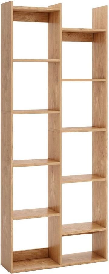 Boekenkast met 12 Niveaus – Boomvormige Organizer met Houten Planken en Anti-kantelbeveiliging Natuurlijk