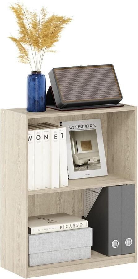 Boekenkast met 2 Niveaus en Open Plank voor Kleine Ruimtes