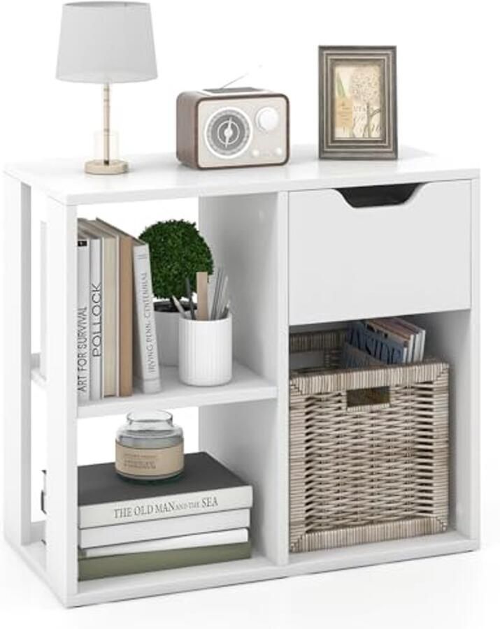 Boekenkast met 3 Kubussen en Lade Vrijstaand Opbergsysteem met 2 Niveaus Perfect voor Woonkamer en Kantoor