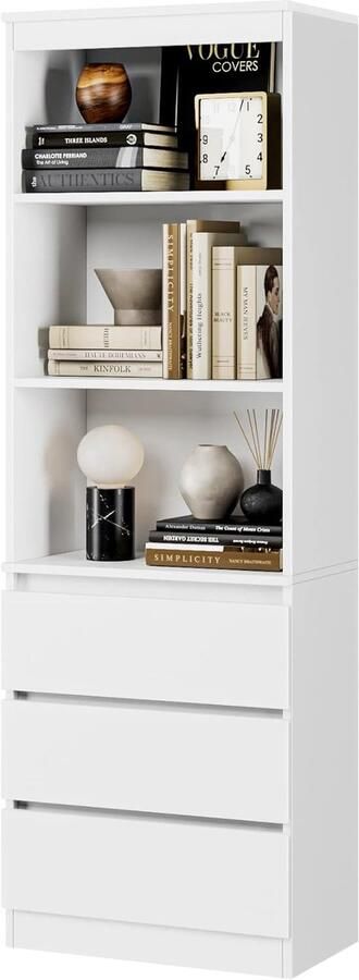 Boekenkast met 3 Laden en 3 Legplanken 180 cm Hoog Houten Multifunctionele Kast Wit