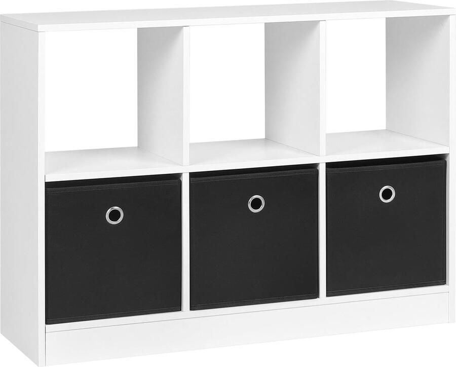 Boekenkast met 3 laden van vliesstof staand rek met 6 vakken kubusrek voor slaapkamer woonkamer werkkamer kantoor wit 80 x 60 x 30 cm