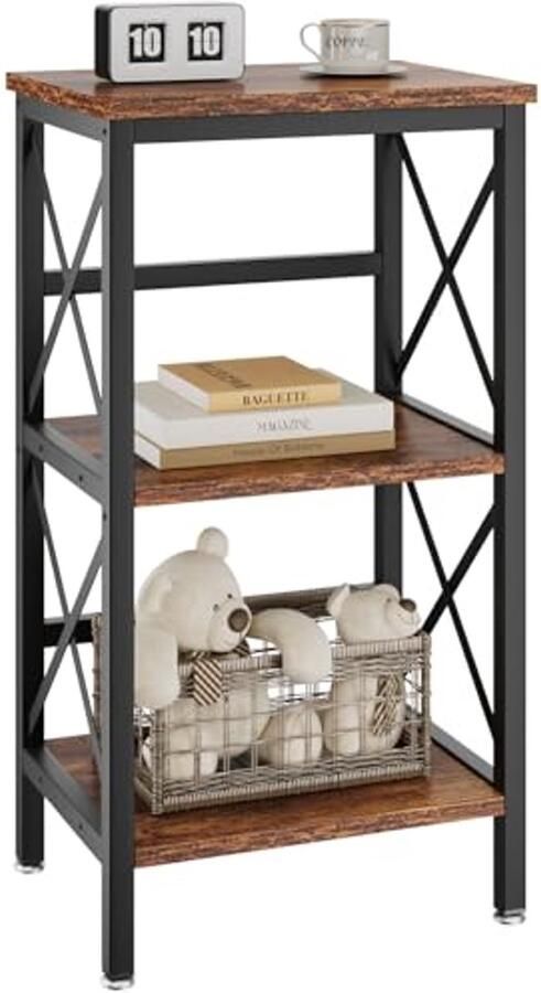 Boekenkast met 3 lagen en stalen frame Rustiek bruin & zwart Perfect voor woonkamer keuken en kantoor