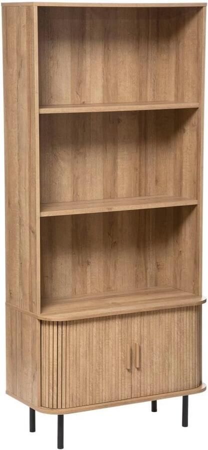 Boekenkast met 3 Niveaus en 2 Deuren van MDF Natuurlijke Kleuren