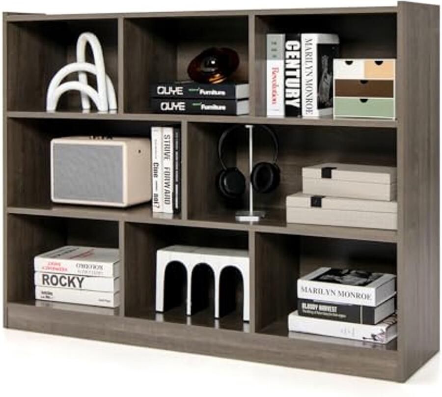 Boekenkast met 3 Niveaus en 8 Opbergvakken Modern Design voor Woonkamer en Kantoor