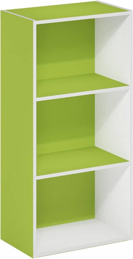 Boekenkast met 3 niveaus hout wit groen 3-laags