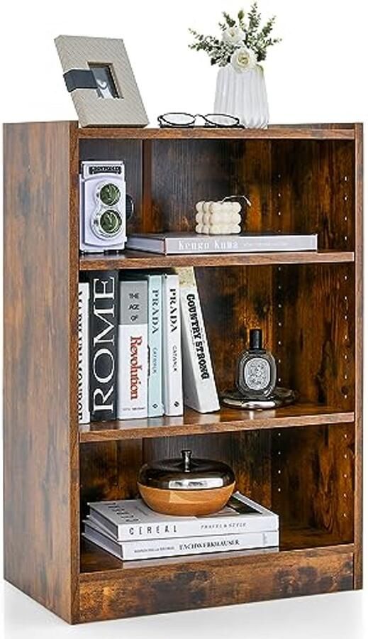 Boekenkast met 3 Open Niveaus en Verstelbare Planken Opbergkast voor Slaapkamer en Woonkamer