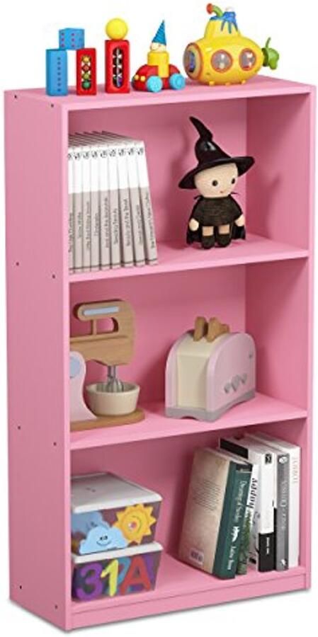 Boekenkast met 3 Vakken Houten Opbergrek in Roze 23 5 x 55 25 x 100 33 cm