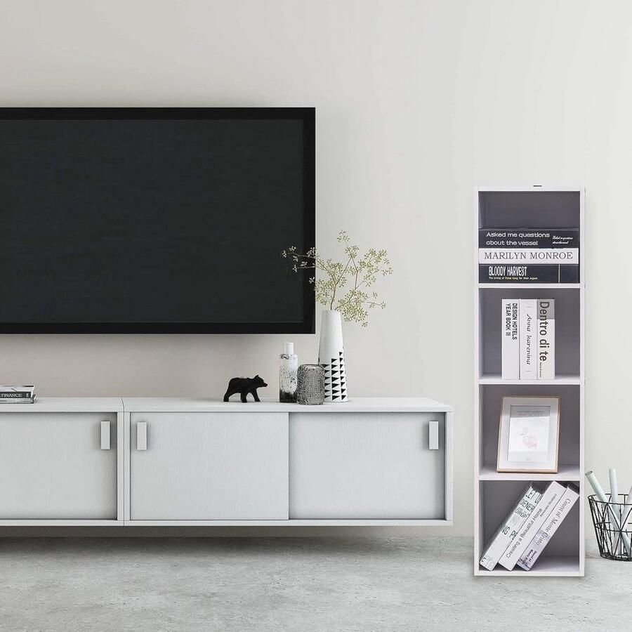 Boekenkast met 4 Compartimenten Moderne Opslagplank voor Woonkamer & Kantoor 30x24x106 cm