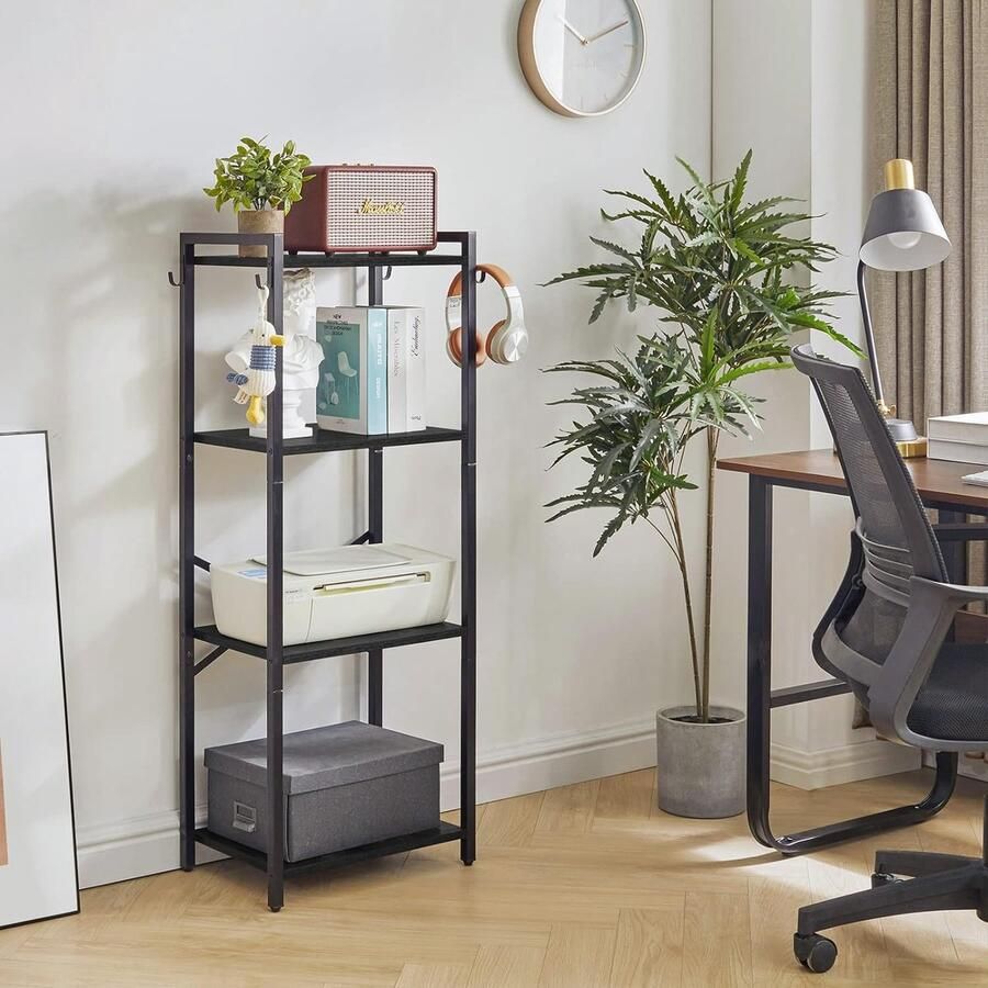 Boekenkast met 4 lagen Opbergrek voor planten en boeken Stalen frame Industriële stijl Voor woonkamer kantoor studeerkamer of hal Rustiek bruin en zwart HBC004H