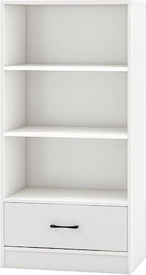 Boekenkast met 4 niveaus en lade – Houten rek voor woonkamer slaapkamer en kantoor in zwart