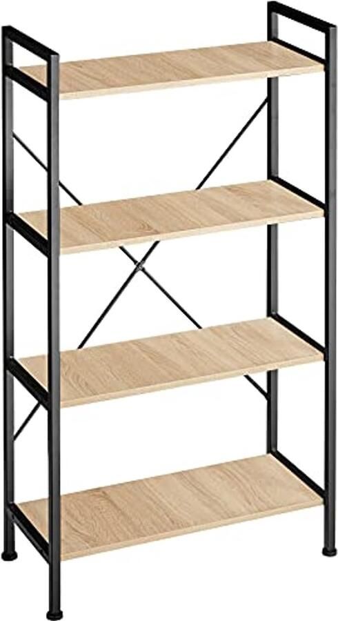 Boekenkast met 4 Niveaus in Industrieel Design Stevige Staande Plank voor Boeken en Decoratie Zwart Metalen Frame en Vintage Houten Planken 67 5 x 31 5 x 121 5 cm