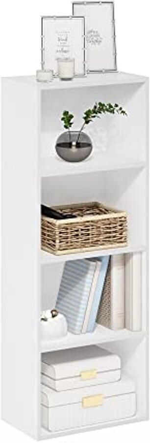 Boekenkast met 4 Niveaus Open Plank Wit Ruimtebesparende Oplossing voor Elk Interieur