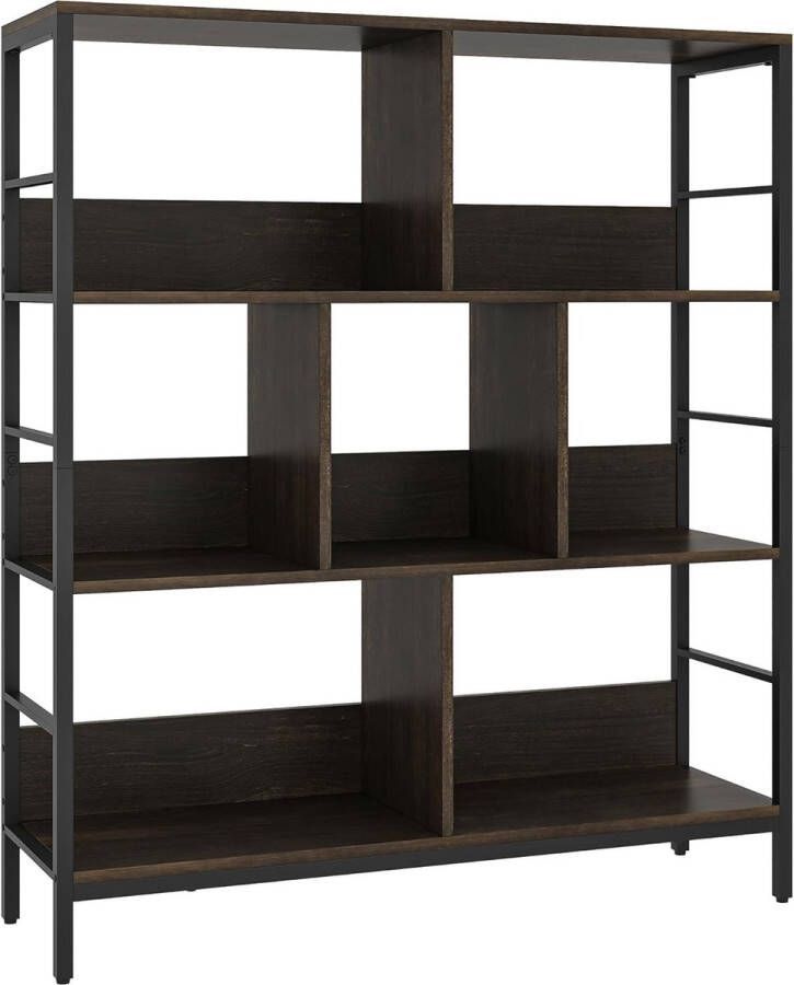 Boekenkast met 4 niveaus van hout 7 kubussen open opbergplanken planken voor woonkamer entree slaapkamer of werkkamer 24 x 81 x 115 cm bruin