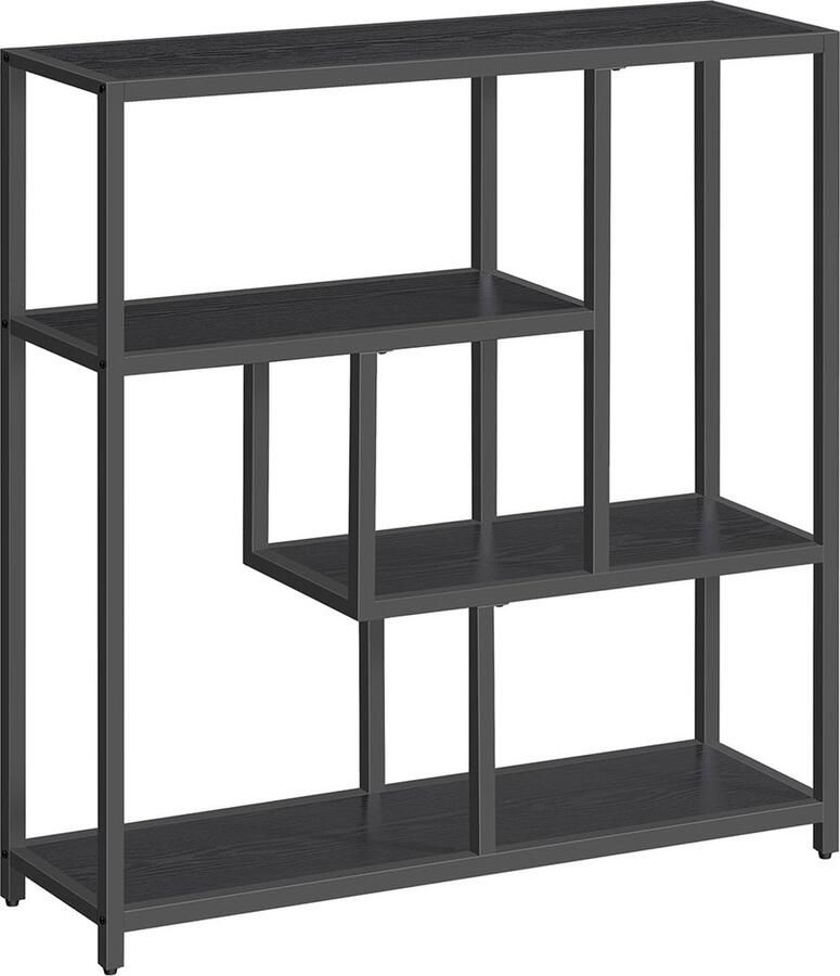 Rootz Living Rootz Boekenkast met 4 Planken Ebbenhout Zwart Inktzwart Spaanplaat en staalmateriaal 30cm x 100cm x 103cm Lichtgewicht Stevig