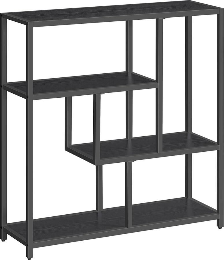 Boekenkast met 4 Planken Ebbenhout Zwart Inktzwart Spaanplaat en staalmateriaal 30cm x 100cm x 103cm Lichtgewicht Stevig