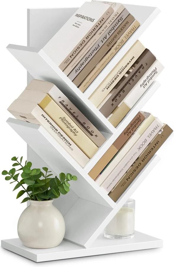 Boekenkast met 4 Planken Witte Scandinavische Boekenplank Kleine Boekenkast Opslagkast voor Boeken Decoratie en Accessoires Stijlvolle Boekenplank voor Woonkamer Kantoor Slaapkamer Kinderkamer of Hal Modern Design Stabiel en Duurzaam