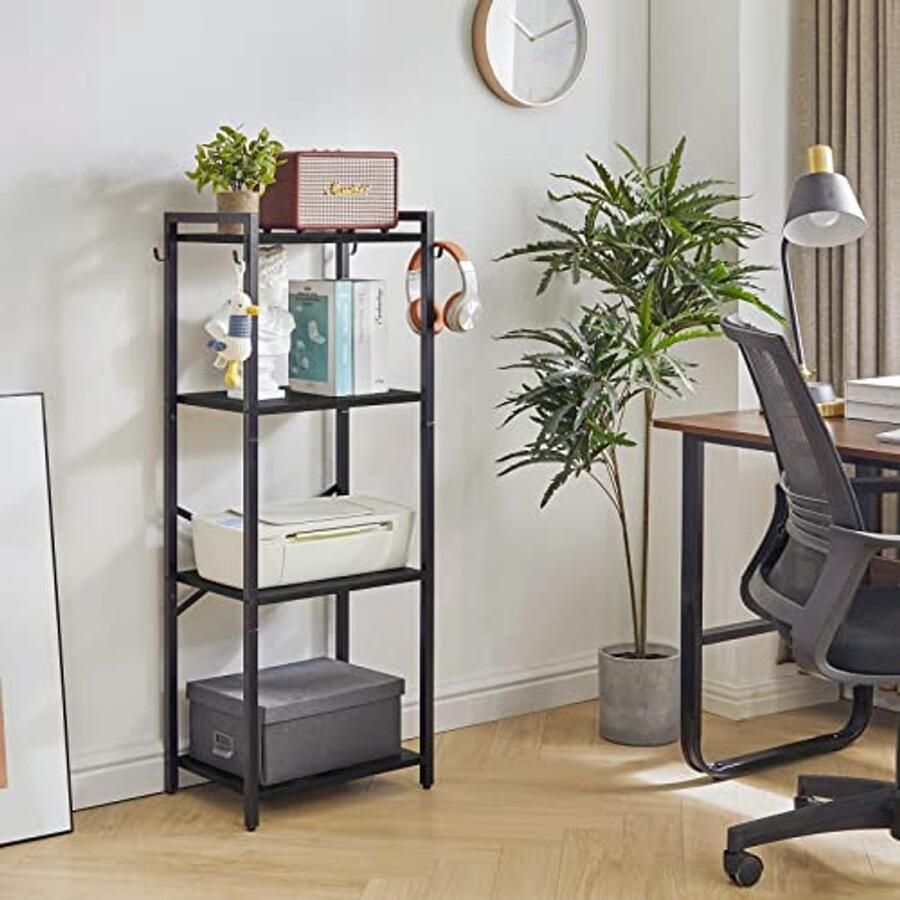 Boekenkast met 4 verdiepingen Stalen opbergrek voor woonkamer en kantoor Industriële stijl met zwart afwerking