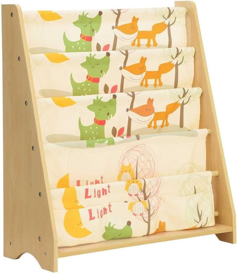 Boekenkast met 4 verdiepingen voor kinderen opbergrek voor boeken schoolmaterialen voor kinderkamer of kleuterschool kleurrijk esdoornkleurig