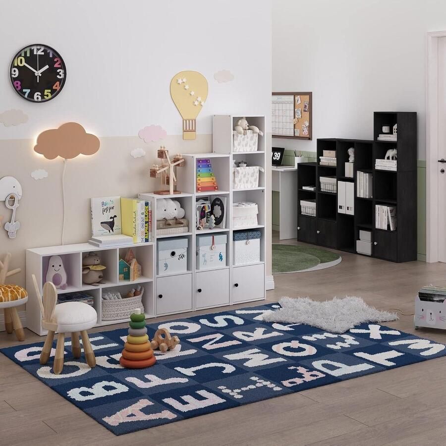 Boekenkast met 5 niveaus en opbergkast met 1 deur zwart hout