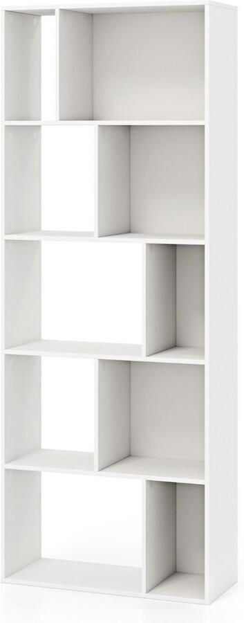 Boekenkast met 5 Niveaus – Houten Opbergplank met 10 Vakken Vrijstaand