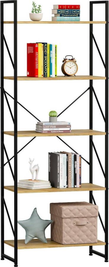 Boekenkast met 5 niveaus industrieel staand rek opbergplanken voor woonkamer boeken slaapkamer kantoor keuken tijdschriften 60 x 30 x 158 cm