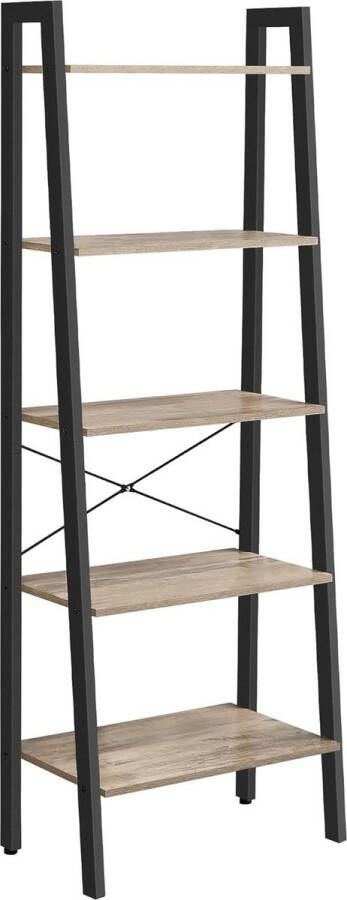 Boekenkast met 5 niveaus ladderplank staande plank voor woonkamer slaapkamer keuken thuiskantoor industrieel ontwerp stalen frame kameelbruin zwart