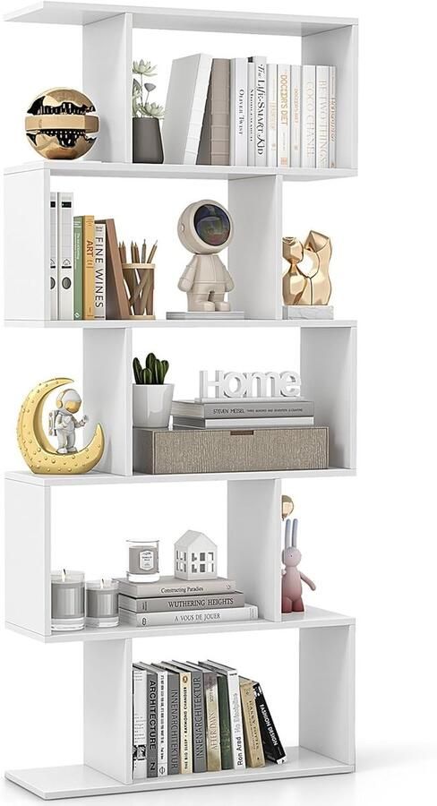 Boekenkast met 5 Niveaus – Ruimteverdeler van Hout met Kantelbeveiliging Wit 70×23 5×158 cm