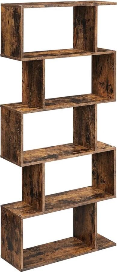 Boekenkast met 5 niveaus staand rek zigzagvorm opbergrek voor woonkamer slaapkamer kantoor werkkamer vintage bruin