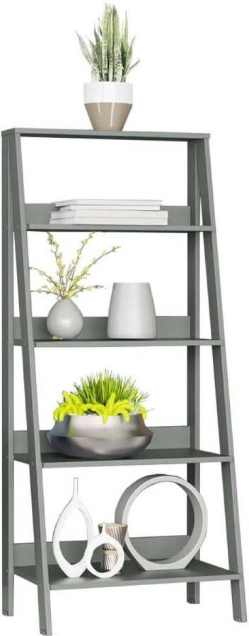 Boekenkast met 5 planken Ladderplank met opbergruimte Vrijstaande Hout 135 x 38 x 61 cm Grijs