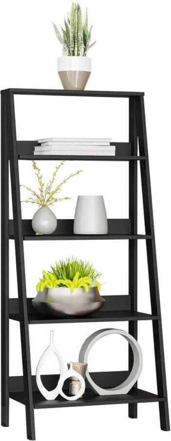Boekenkast met 5 planken Ladderplank met opbergruimte Vrijstaande Hout 135 x 38 x 61 cm Zwart