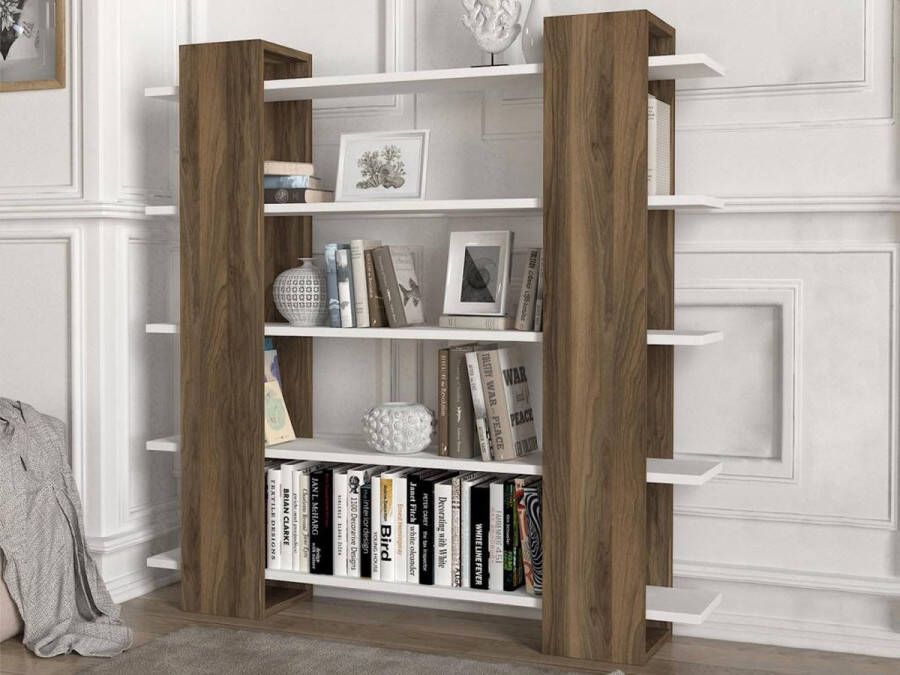 Boekenkast met 5 planken Naturel en wit ZORYN L 120 cm x H 120 cm x D 19.5 cm