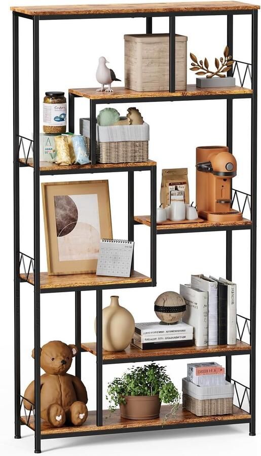 Sierra Boekenkast 5 Tiers Staande Opbergstandaard，Open Boekenkast voor Woonkamer Kantoor en Werkkamer (Retro)