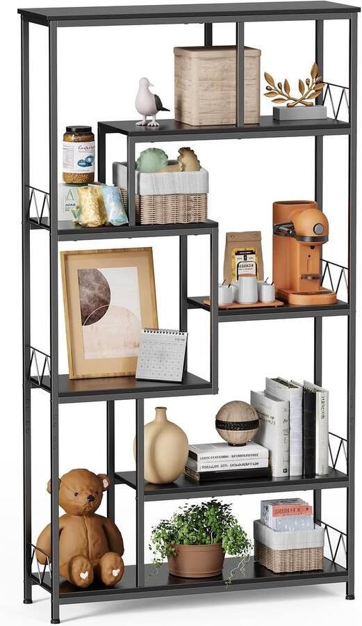 Sierra Boekenkast 5 Tiers Staande Opbergstandaard，Open Boekenkast voor Woonkamer Kantoor en Werkkamer (Zwart)
