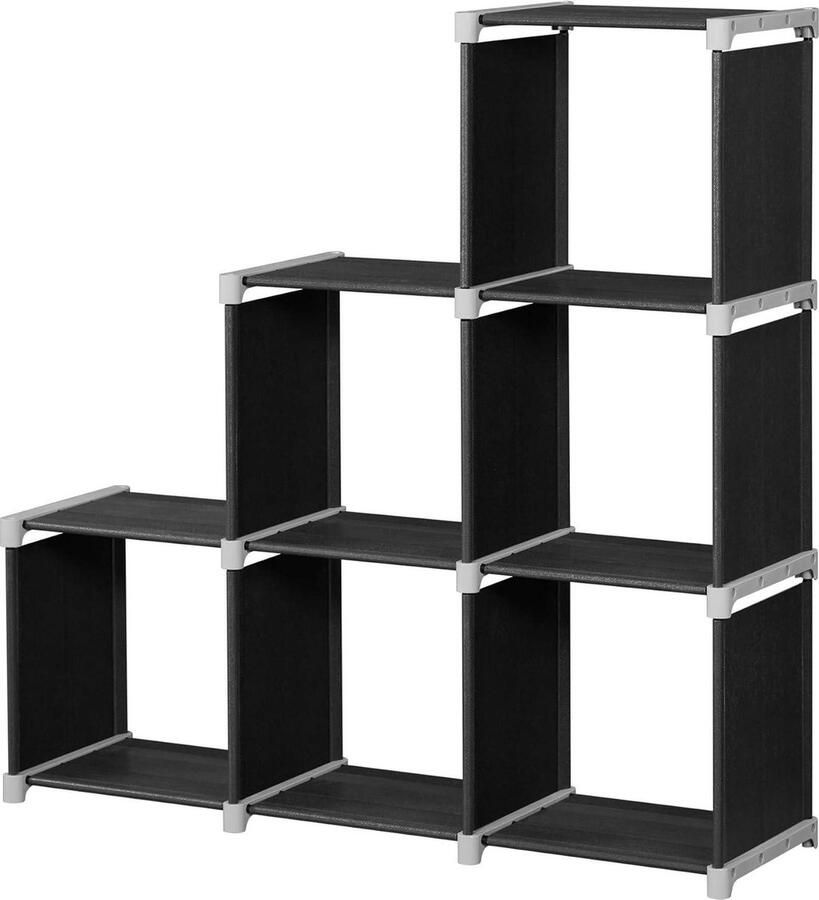 Boekenkast 6-kubussenrek traprek organizer woonkamer slaapkamer kinderkamer badkamer zwart opbergrek speelgoed ruimteverdeler