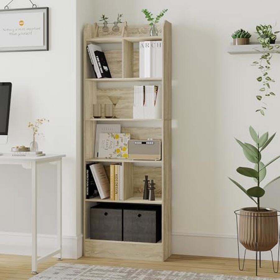 Boekenkast met 6 Lagen en 8 Verdeelde Secties voor Thuiskantoor en Woonkamer