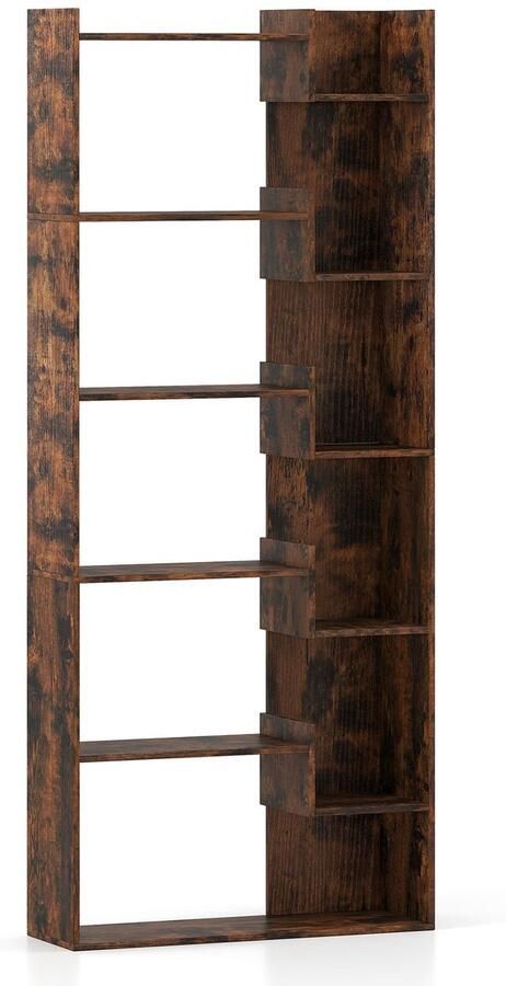 Boekenkast met 6 Niveaus – Houten Plankenkast met 11 Open Planken – Inclusief 2 Kantelbeveiligingen en Praktische Glijders – bruin Opbergmeubel