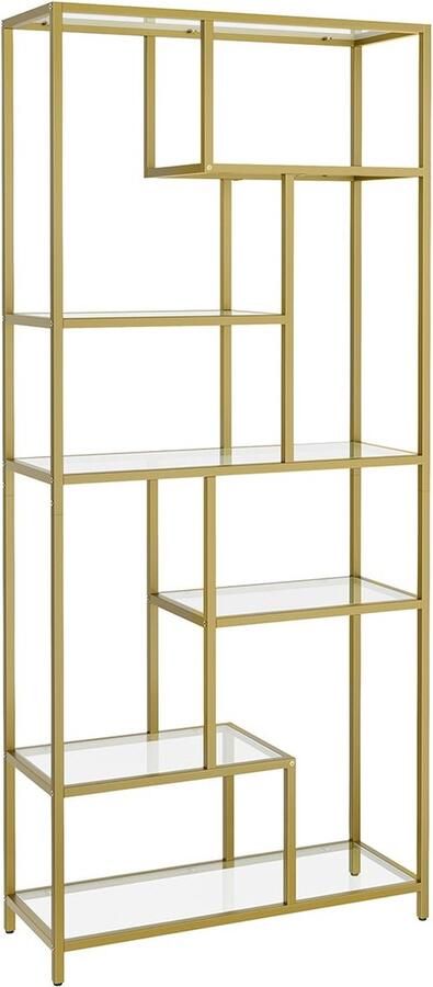 Gold Glass Steel Stand Plank Display Rack Gehard glas Stevig stalen frame Ruime opslag 30 cm x 80 cm x 180 cm